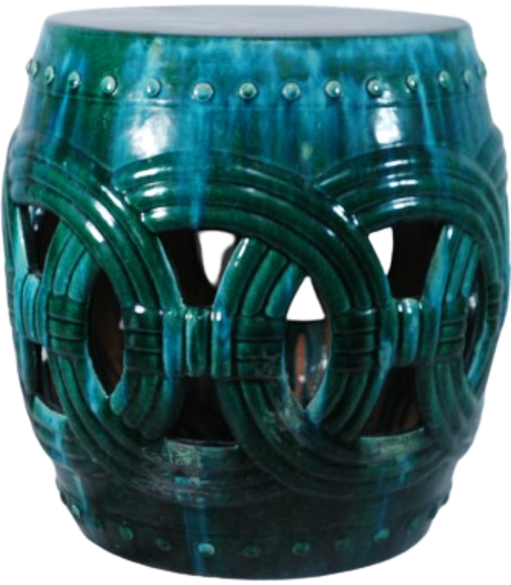 Green Blue Round Stool with Circle of Love Patterns