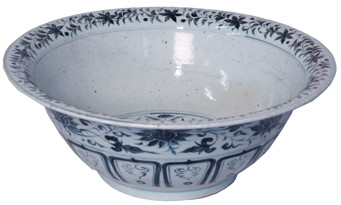 Blue and White Bowl with Floral Decal