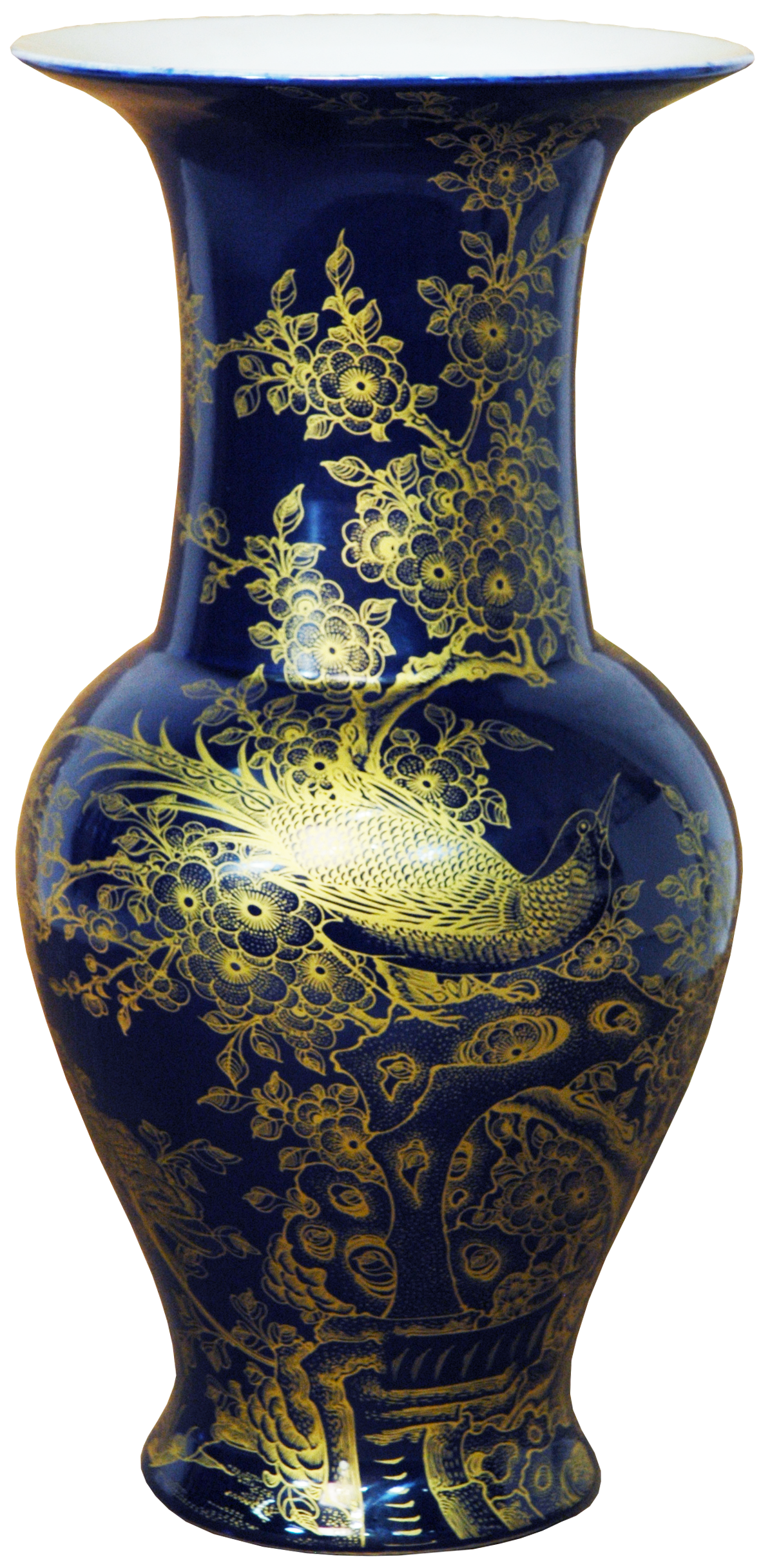 Gold on Black Phoenix Tail Vase