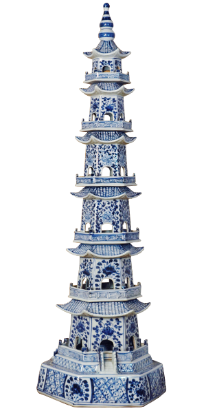 Blue & White Pagoda Pair