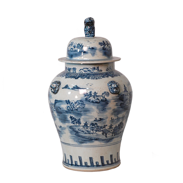 Blue and White 21" Scenery General's Jar
