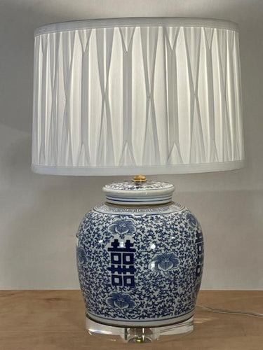 Blue / White Double Happiness Ginger Jar Lamp w/ Shade