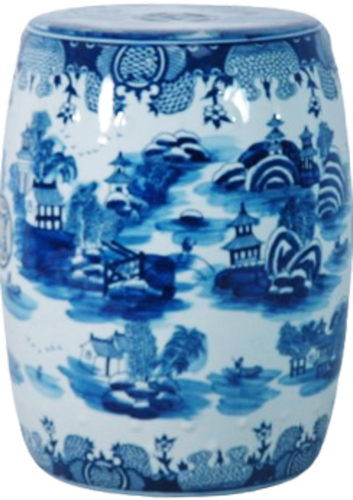 Blue and white Pavillion pattern Ceramic Garden Stool