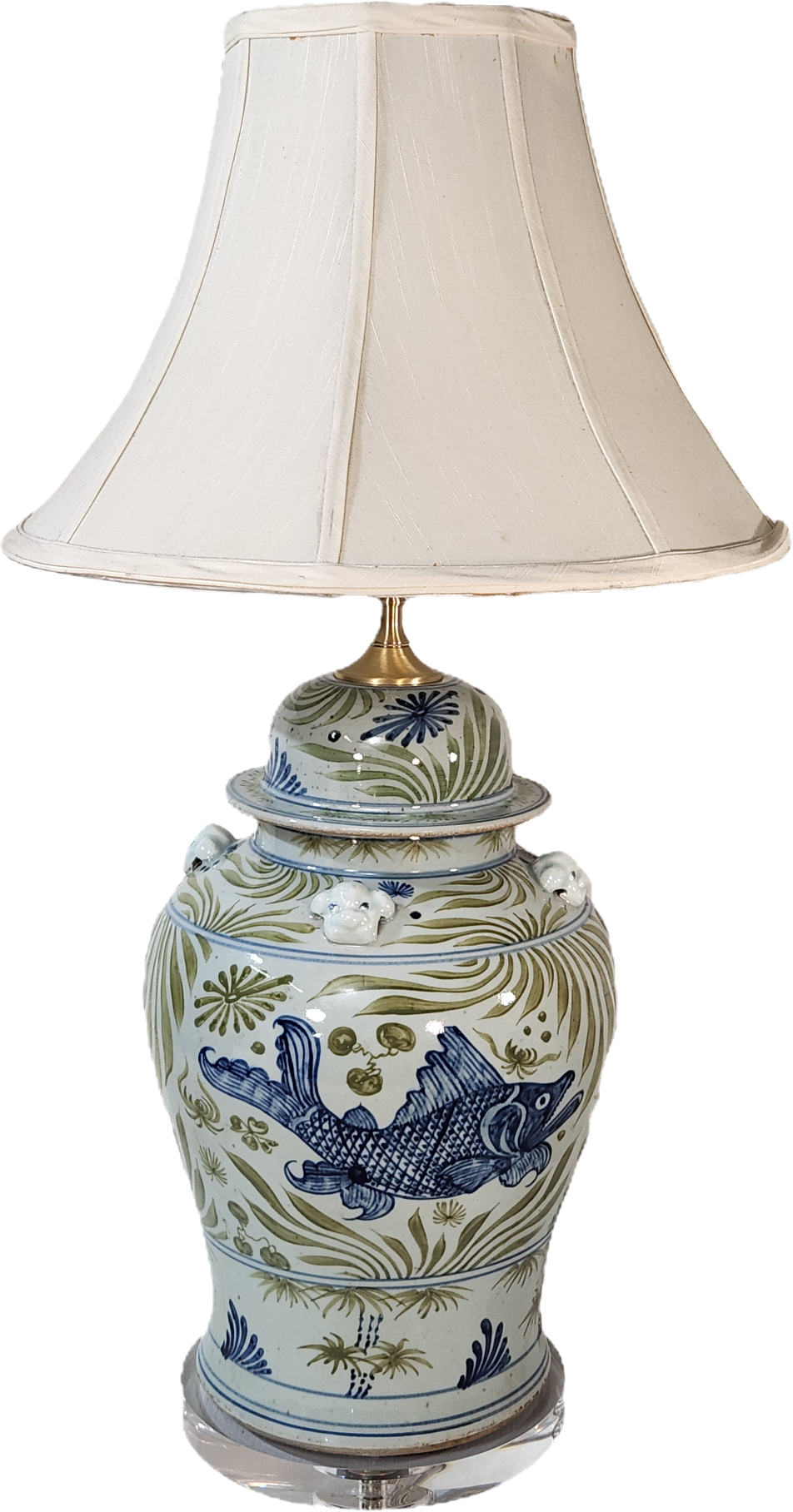 White & Green Double Ear General's Jar Lamp