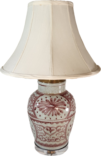 Beige & Red Covered Jar Lamp