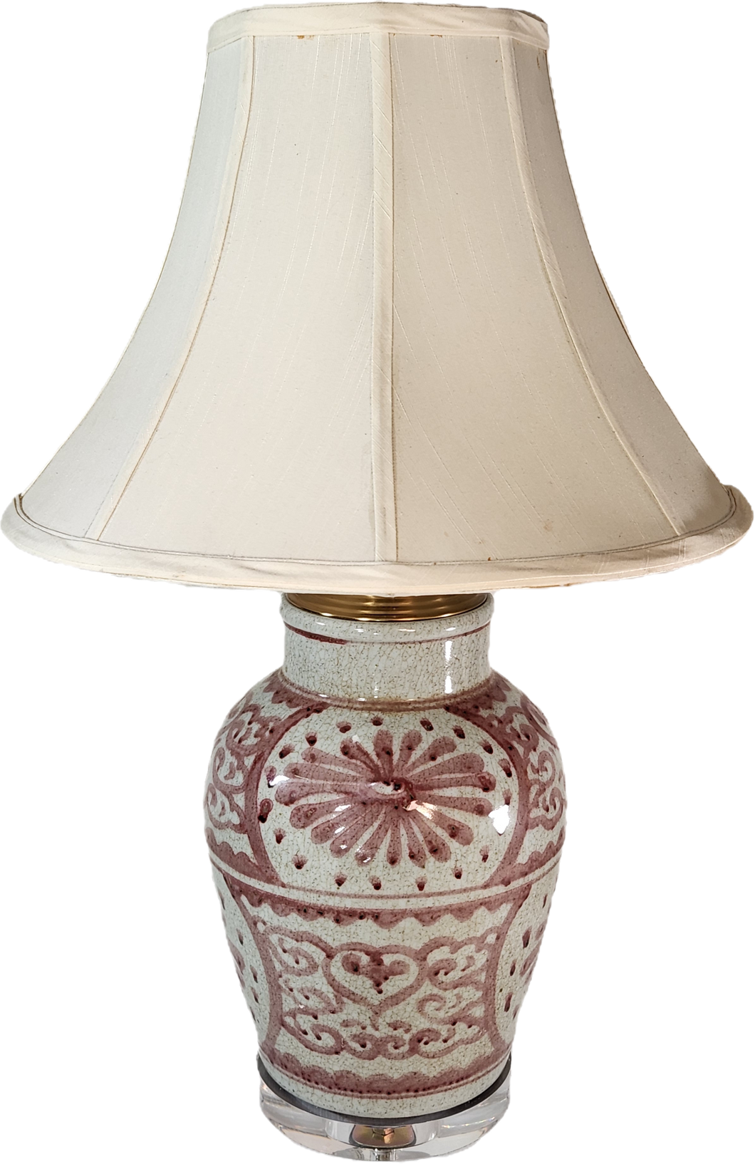 Beige & Red Covered Jar Lamp
