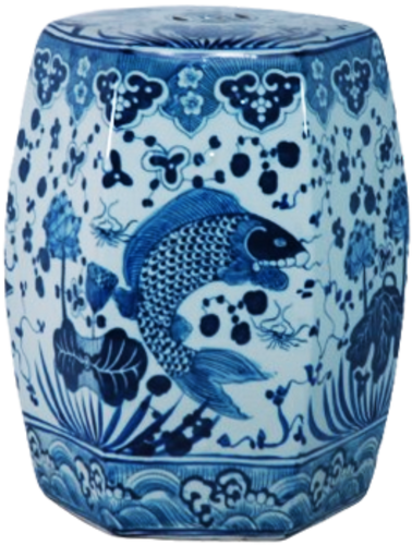 Blue & White Koi Fish Garden Stool