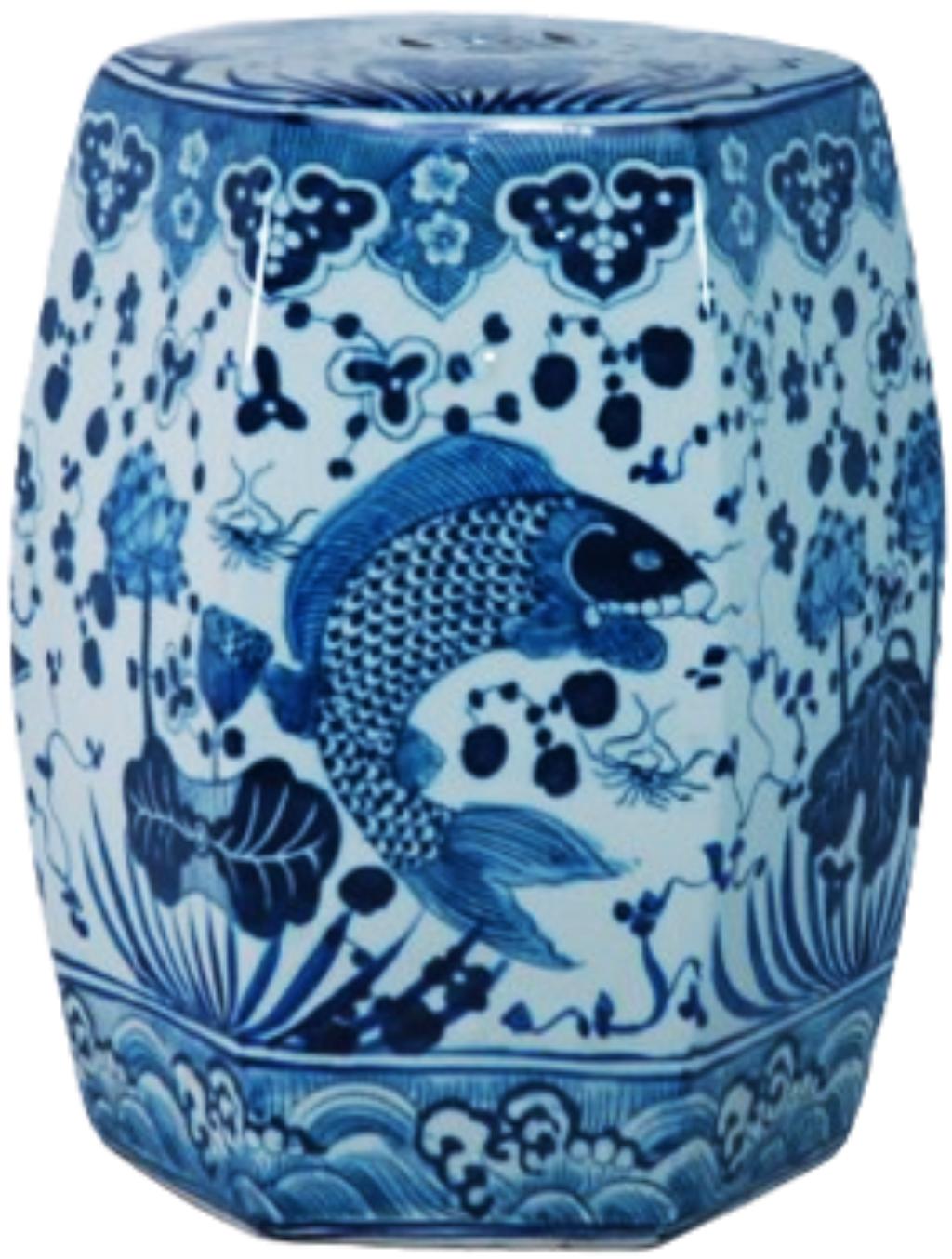 Blue & White Koi Fish Garden Stool