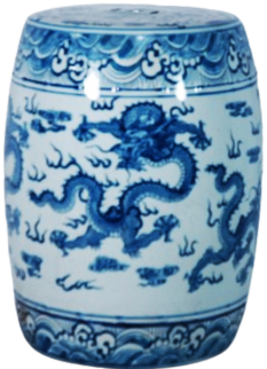 Blue & White Dragon Garden Stool