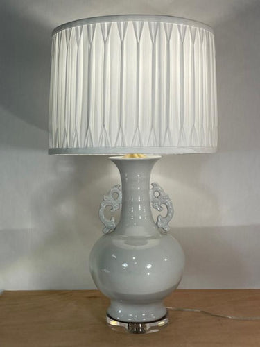 White Doubled Floral Ear Vase Lamps w/ Shade