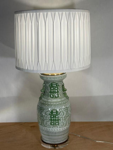Green / White Double Happiness Double Ear Vase w/ Shade
