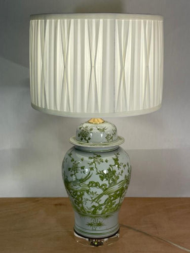 Green / White Flowers & Birds Generals Jar Lamps w/ Shade
