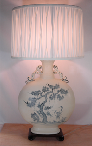Large Beige/Black Full Moon Vase Lamp w/ Shade