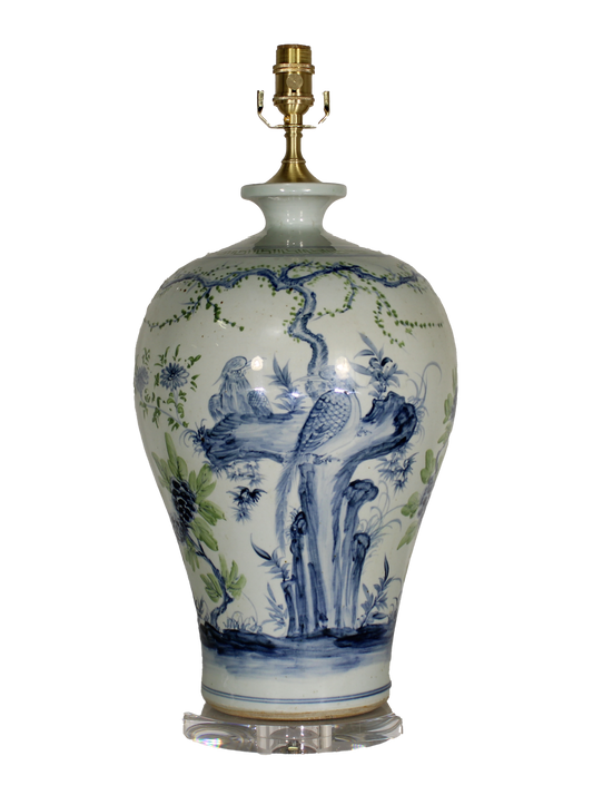 Blue and Green Flowers and Birds Meiping Jar