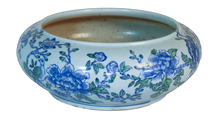 Load image into Gallery viewer, Blue and Green Two Color Peony and Bird Motif Goldfish Basin Planter