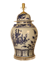 Load image into Gallery viewer, Blue and White Plum Flower and Pine and Bamboo General's Jar with Foo Dog Ears