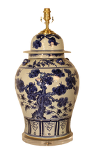 Load image into Gallery viewer, Blue and White Plum Flower and Pine and Bamboo General's Jar with Foo Dog Ears