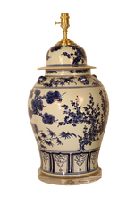 Load image into Gallery viewer, Blue and White Plum Flower and Pine and Bamboo General's Jar with Foo Dog Ears