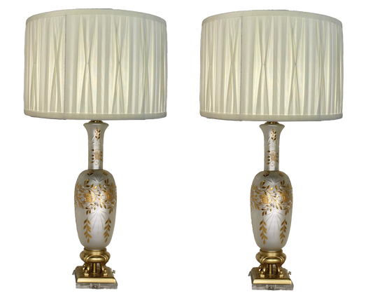 A Pair of Vintage or Antique Art Glass Table Lamps With Shades