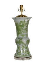 Load image into Gallery viewer, Green Village Scenery Bulbous Column Open Vase