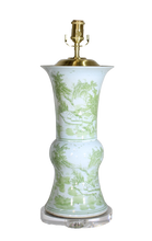 Load image into Gallery viewer, Green Village Scenery Bulbous Column Open Vase