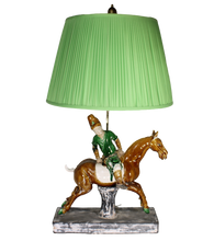 Load image into Gallery viewer, Tang Sancai (Tri-Color) Horse Lamp with Rider including Shade and Finial