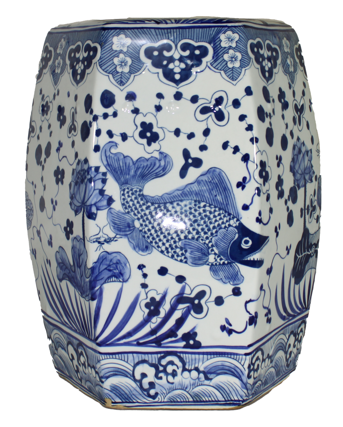 Blue & White Koi Fish Garden Stool
