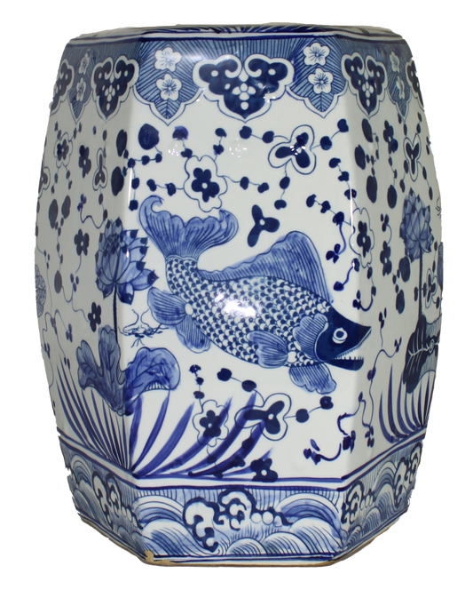 Blue & White Koi Fish Garden Stool