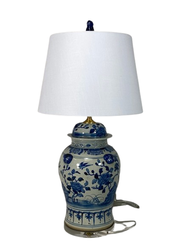 BLUE AND WHITE FLOWERS & BIRDS GENERAL'S JAR LAMP
