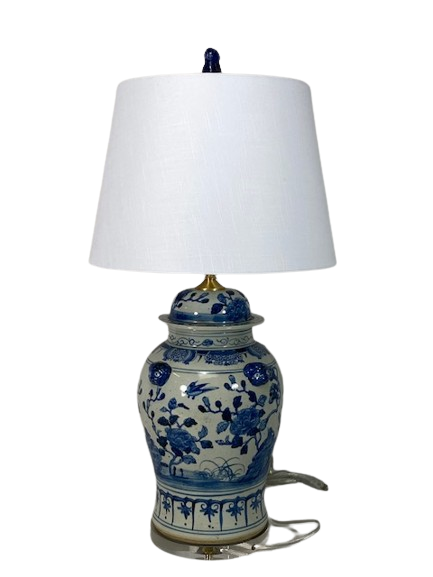 BLUE AND WHITE FLOWERS & BIRDS GENERAL'S JAR LAMP