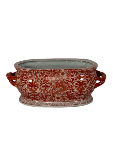 Orange Red and White Foot Bath with Exquisite Dragon and Lotus Designs