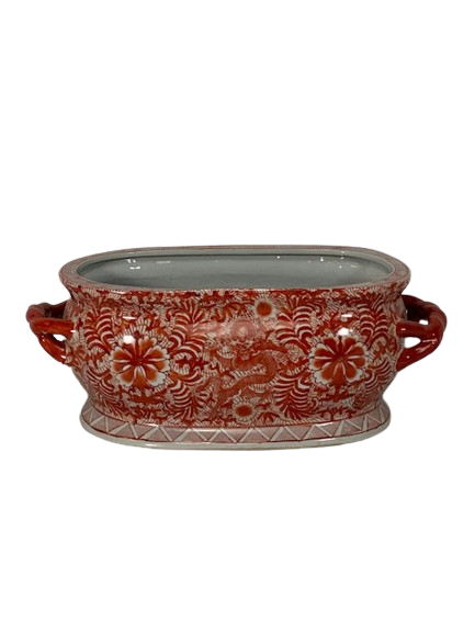 Orange Red and White Foot Bath with Exquisite Dragon and Lotus Designs
