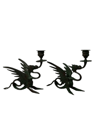 Pair of Metal Dragon Form Candlesticks