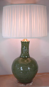 Dark Green Decal Globe Vase with Pattern Turned into Lamps
