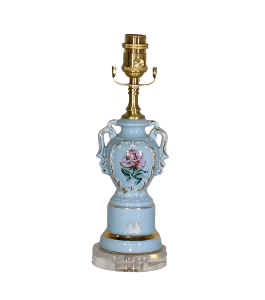 Vintage Hand Painted Floral Porcelain Vase Table Lamp French Victorian Boudoir