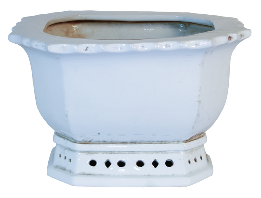 White Foliated Planter with a Integrated Pierced Stand