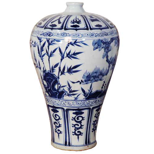 Meiping Vase with Blue Pine, Bamboo & Plum Trees Design (Pair)