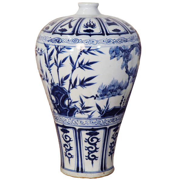 Meiping Vase with Blue Pine, Bamboo & Plum Trees Design (Pair)