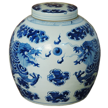 Load image into Gallery viewer, Lidded Ginger Jar with Blue Dragon Design