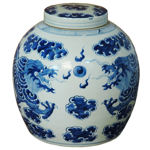 Lidded Ginger Jar with Blue Dragon Design