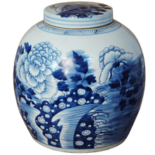 Load image into Gallery viewer, Lidded Ginger Jar with Blue and White Design