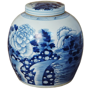 Lidded Ginger Jar with Blue and White Design