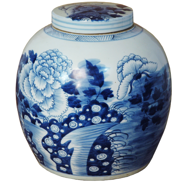 Lidded Ginger Jar with Blue and White Design