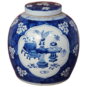 Lidded Ginger Jar with Blue and White Design