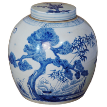 Load image into Gallery viewer, Lidded Ginger Jar with Blue and White Design