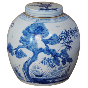 Lidded Ginger Jar with Blue and White Design