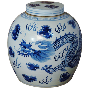 Lidded Ginger Jar with Blue Dragon Design