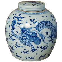 Load image into Gallery viewer, Lidded Ginger Jar with Blue Dragon Design