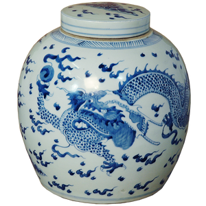 Lidded Ginger Jar with Blue Dragon Design