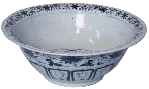 Blue and White Bowl with Floral Decal